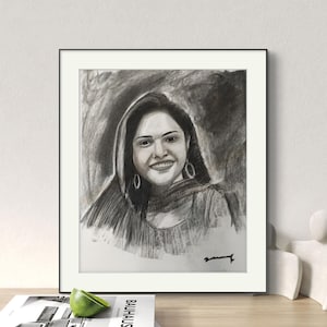Kundenspezifisches Kohleportrait Kohle Skizze vom Foto individuelles Portrait personalisiertes Portrait vom Bild Foto Zeichnung