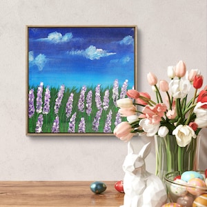Floral Landscape -Moonlit Trees Reflected – 12x12 Acrylic Painting – Night Forest Wall Art – Unframed Nature Canvas – Calm Earthy Decor