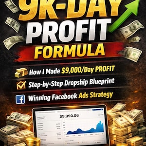 May include: A promotional image with the text "CASE STUDY REVEALED! 9K-DAY PROFIT FORMULA". The image includes a laptop displaying a financial chart, stacks of cash, and gold coins. The text also mentions "How I Made $9,000/Day PROFIT".