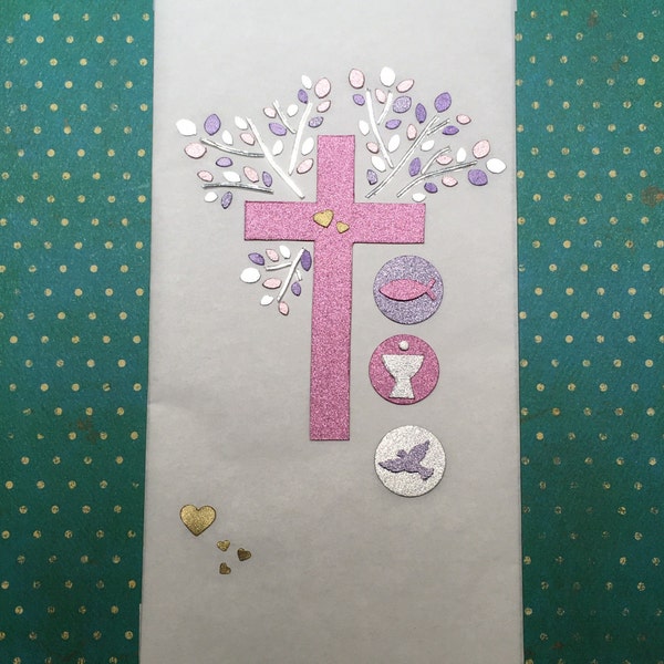 Wachs-Kreuz 8x5x1cm mit Zweigen und Blättern, Kreise und Symbole