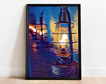 Lantern at Night, Lantern Art, Digital Art Download, Home Decor, Wall Art