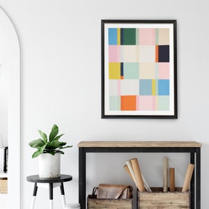Green and Orange Squares Abstract Art | Geometric Digital Download | Orange Art Print