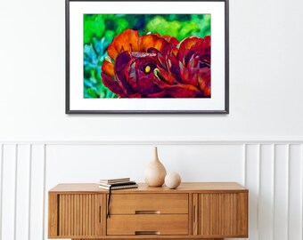 Red Ranunculus Painting | Red Flowers Digital Download | Flowers Digital Print