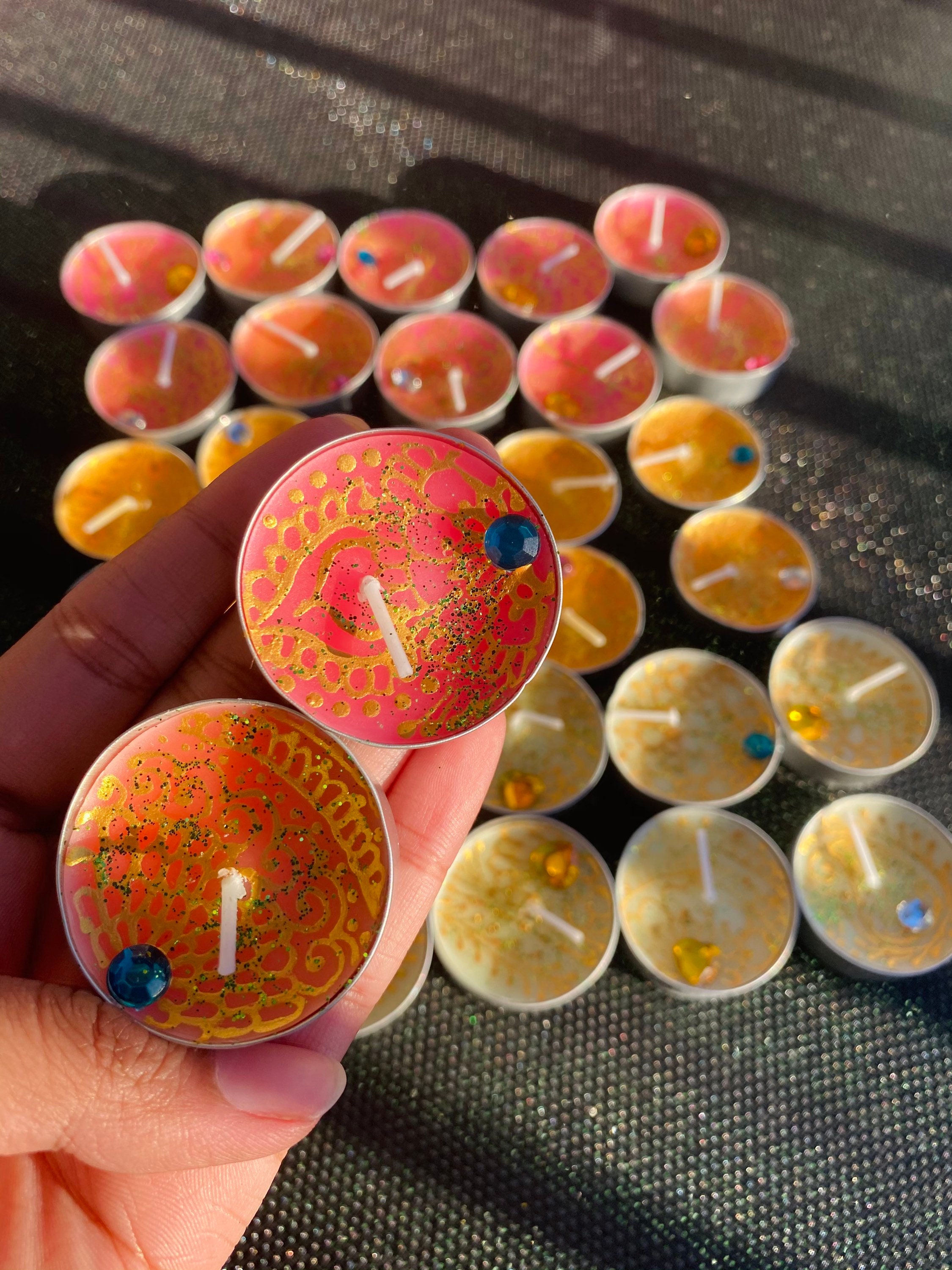 Mini scented colorful henna candles with gems and glitter. Etsy