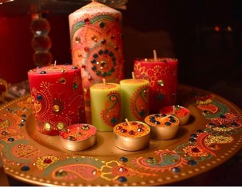 Boda colorida, mehndi, gayeholud juego de velas hecho a medida. Ideal para cualquier ocasión.