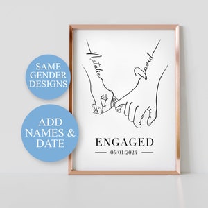 Engagement Personalised A4 Print, Pinkie Promise, Engagement Gift, Anniversary idea, Hands Line Art.