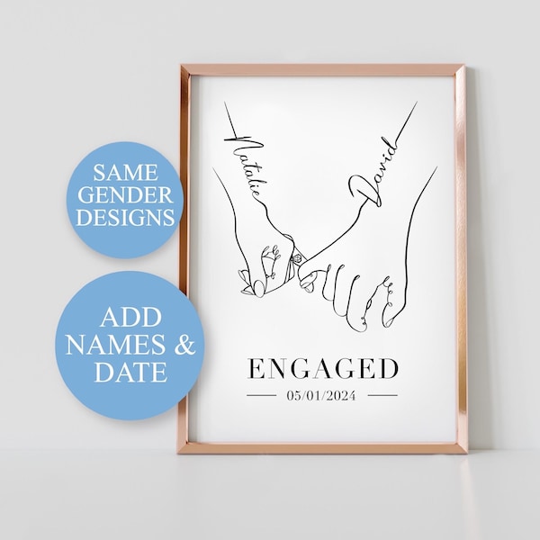 Engagement Personalised A4 Print, Pinkie Promise, Engagement Gift, Anniversary idea, Hands Line Art.