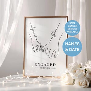 Personalised ENGAGEMENT Print | A4 Pinkie Promise Hands Line Art | Custom LGBT Engagement or Anniversary Gift | Wall Art