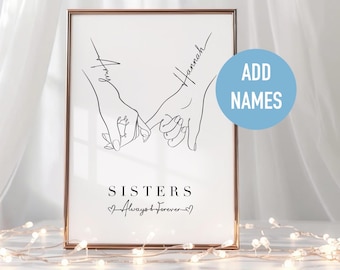 Personalised SISTER Print | A4 Pinky Promise Line Art | Custom Sibling Gift | Birthday Gift for Sister | Sister Wall Art