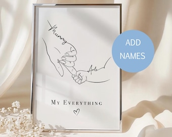 Personalised Mummy and Baby Hands Line Art Print, Newborn Gift