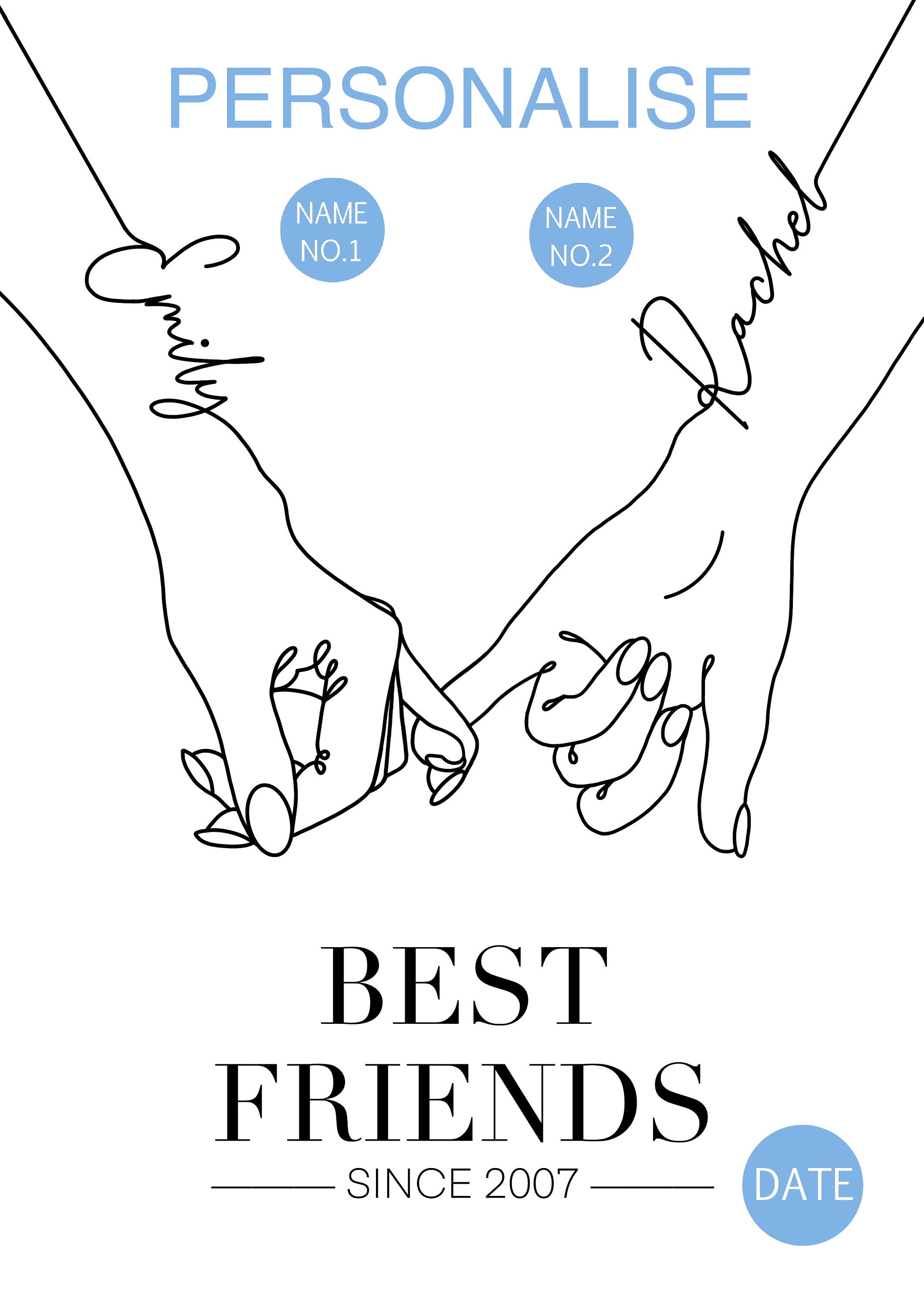 Best Friends Personalised A4 Print Bestie Art Pinkie Etsy