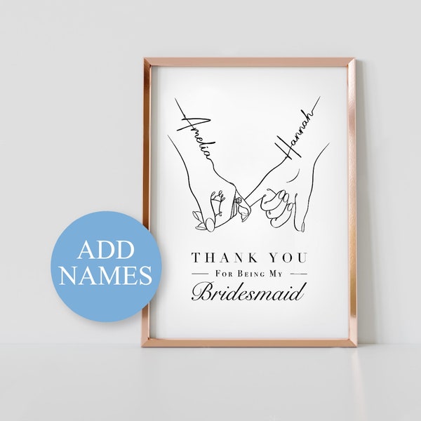 Bridesmaid A4 Personalised Print, Wedding Line Art Print, Bridesmaid Gift, Wedding Party Gifts, Thank You Bridesmaid, Will You Bridesmaid?.