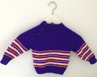 2years : purple striped jumper with personalised name