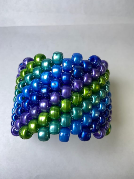 Diagonal MultiStitch Kandi Cuff 6 rows blues green and Etsy