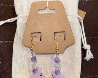 pink pig hang earrings