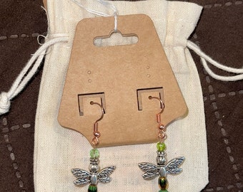 green dragonfly hang earrings