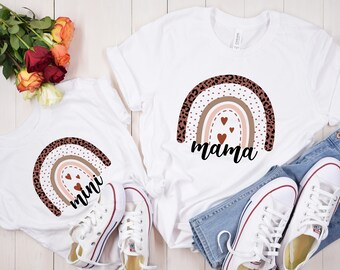 Mommy and Me Shirt, Mama Mini Cheetah Rainbow,Mommy and Me Outfits, Baby Shower Gift, Gift For Mom, Mama Shirt, Family Listing