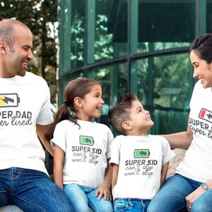 Daddy Mommy and Baby Family Matching Shirts - Battery Charge Level, Mommy and Me, Daddy and Son, Matching Dad Mom Bodysuits Energy