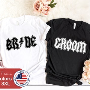 Groom & Bride Couple Matching Shirts, Engagement Gift for Future Husband and Wife, Bridal Party Gift, Rock And Roll Couple Gift, ACDC