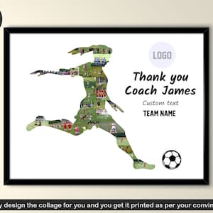 Soccer football team custom photo collage gift for coach and players, Men and Women Football coach end of season thank you collage gift.