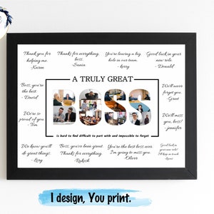 Collage de regalo personalizado del jefe, regalo de despedida del jefe, libro de visitas de despedida, jubilación del jefe, letrero de pared imprimible de agradecimiento al jefe.