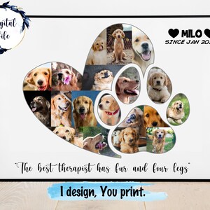 Custom dog photo collage, dog personalised memorial, Dog room wall poster, dog paw heart print, printable digital.