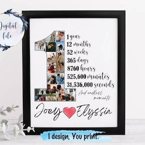 Colagem de fotos personalizada de primeiro aniversário - pôster personalizado de presente de primeiro ano para marido, namorado ou esposa