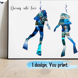Colagem de fotos personalizada para mergulho autônomo, presente para mergulhador autônomo, presente de mergulho para ele e para ela, presentes para namorado, presente de aniversário para amantes do mergulho