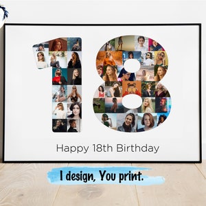 18. Geburtstag Personalisierte Fotocollage - Personalisierte Zahlen Collage - Druckbares Geburtstagsgeschenk