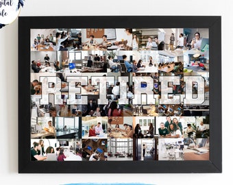 Retirement Photo Collage Gift, Personalized Wall Art (Digital File)