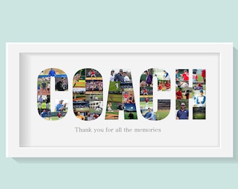 Coach collage frame, aangepast cadeau voor coach, gepersonaliseerd collage cadeau voor sportcoach, honkbalcoach cadeau op maat, voetbalvolleybal