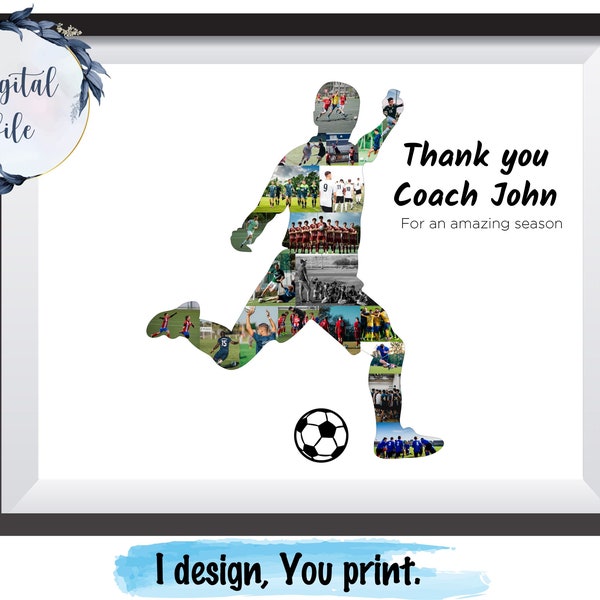 Collage photo de football personnalisé, affiche cadeau d’entraîneur de football, cadeau personnalisé pour les amateurs de football.