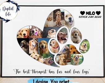 Collage fotografico personalizzato per cani: memoriale con impronta di zampa (download digitale)