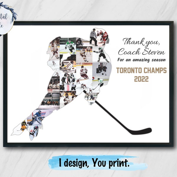 Ice hockey photo collage, Hockey coach gift, Hockey players gift, Ice hockey gift for dads, Senior night gift, Hockey lovers, Printable.