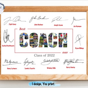 Regalo collage fotografico per allenatore con messaggio personalizzato, regalo collage di fine stagione per allenatore, Grazie allenatore, baseball basket calcio calcio.