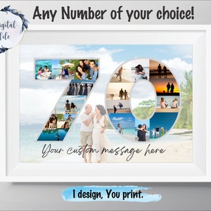 Regalo di collage fotografico stampabile per il 70 ° compleanno personalizzato, poster di collage di foto per età, decorazione per feste di 70 ° compleanno bacheca personalizzata