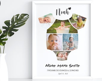 Newborn Baby Photo Collage, Birth Details, Personalized Gift (Digital Printable)