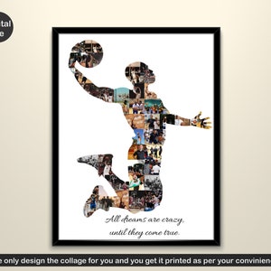 Basketball Spieler Foto Collage Geschenke, Basketball Trainer individuelle Geschenke, Sport Spieler personalisierte Collage, Fotos in Basketball Silhouette