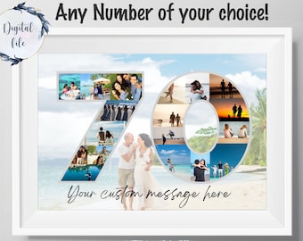 Custom 70th birthday printable photo collage gift, Age photo collage poster, 70th birthday party decoration personalised picture board
