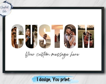 Printable custom word photo collage, Fathers day personalised collage, Name print wording gift, Custom letter word picture collage.
