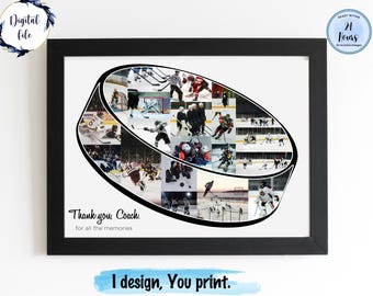 Collage de fotos personalizado de disco de hockey sobre hielo, regalo para la noche de graduación, regalo para entrenador/equipo (imprimible)