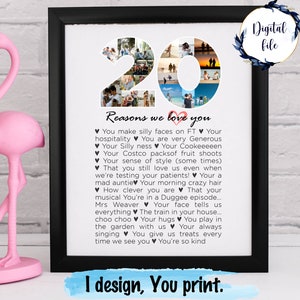 20 reasons we love you photo collage gift for 20th birthday, 20th anniversary, 20th birthday gift for him, 20th anniversary gift for parents