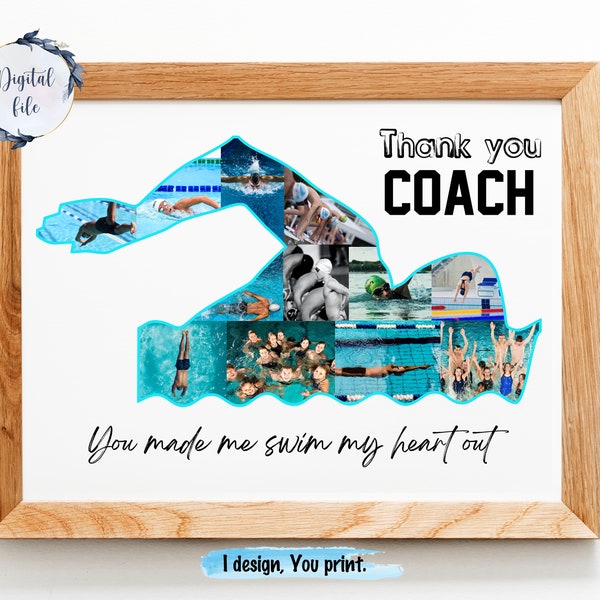 Swimming coach custom photo collage gift, Swimmer personalised gift, Swim senior night customised gift, swimmer birthday gift.