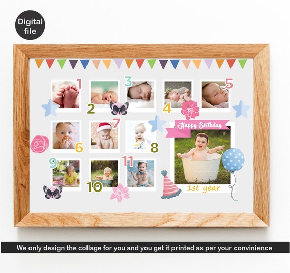 Baby's First Year Picture Frame, 12 Month Milestone Photo Frame, Wall
