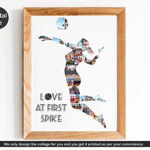 Volleyball player photo collage, personalised gifts for volleyball coach, girl volleyball photo collage, Player picture collage printable.