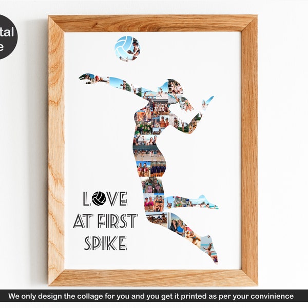 Volleyballspieler Fotocollage, personalisierte Geschenke für Volleyballtrainer, Mädchen Volleyball Fotocollage, Spieler bild collage druckbar.