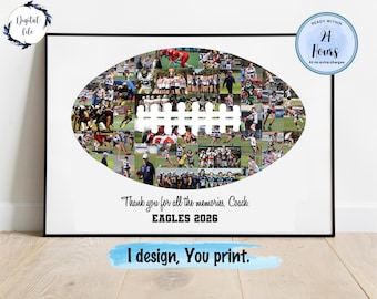 Colagem de fotos de futebol personalizada: presente de agradecimento ao treinador, lembrança esportiva