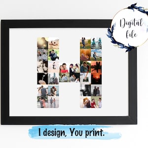 Cualquier collage de fotos personalizado con letras, letrero de pared personalizado con el nombre de las iniciales del alfabeto. De la A a la Z cada collage imprimible del Alfabeto.