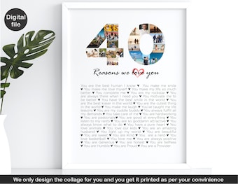 40th birthday collage, 40 reasons why we love you custom frame, Personalized collage for fourty year old mom dad, gift for people turning 40