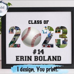 Baseball senior night custom photo collage team gift, baseball coach appreciation gift, class of 2023 gift printables.